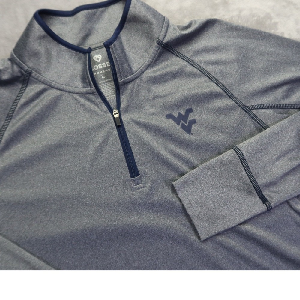 West Virginia University WVU Mountaineers 1/4 Zip Pullover Gray Women's L